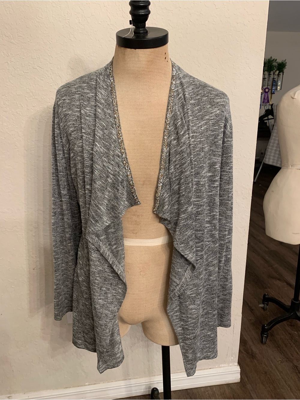 Juicy Couture Charcoal Embellished trim open Front Cardigan Sweater Medium M